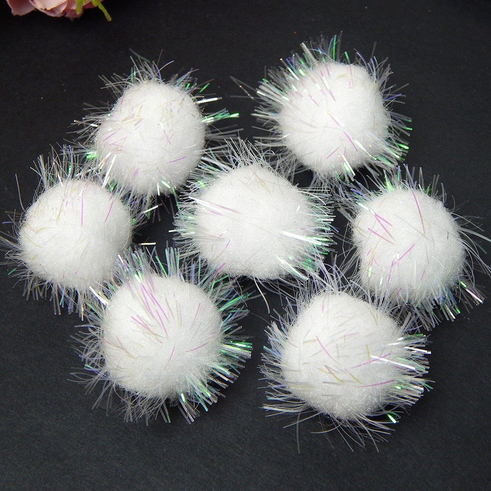 Помпончики велюрові с люрексом-хамелеон, 3 см, білі (10 шт)