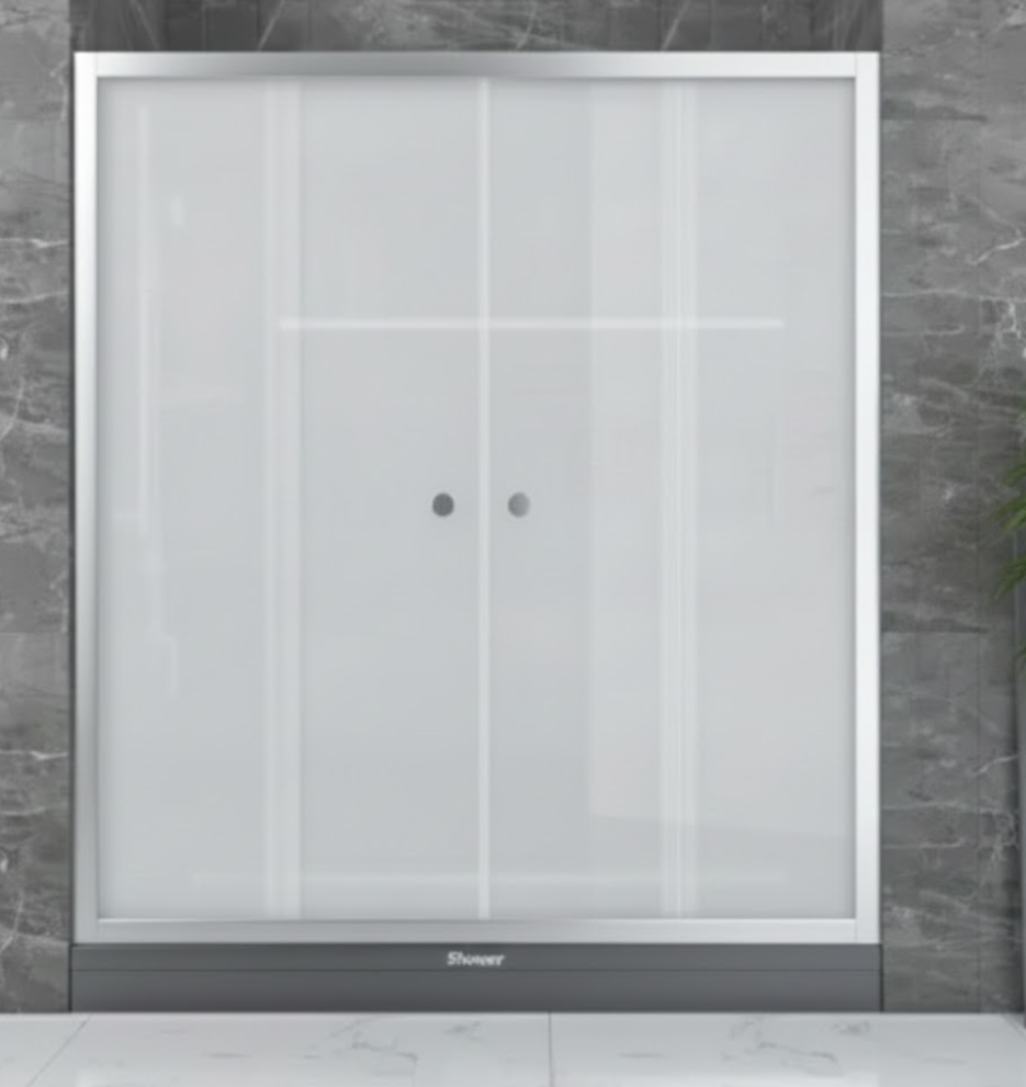 Душові двері 140*180 см розсувні чотири секції, скло матове 5 мм, профіль сатин SHOWART TITAN