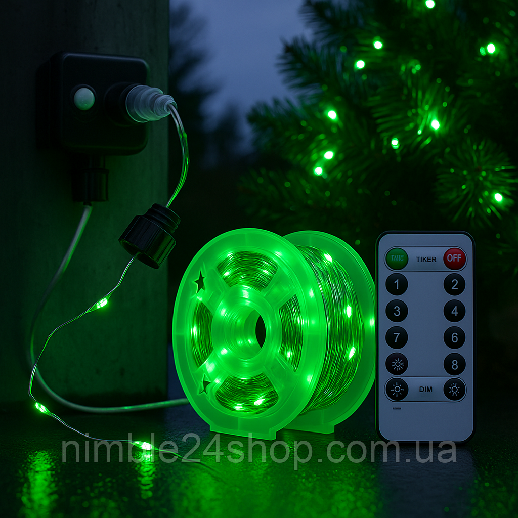 Гірлянда Роса Крапля 50 метрів 500 LED лампочок світлодіодна гірлянда в котушці мідний дріт 50 м 8 функцій + пульт