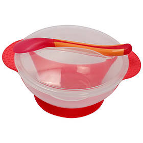 Тарілка на присосці прозора MGZ-0100(Red) з термоложкою та кришкою Megazayka yL.