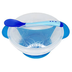 Тарілка на присосці прозора MGZ-0100(Blue) з термоложкою та кришкою Megazayka yL.