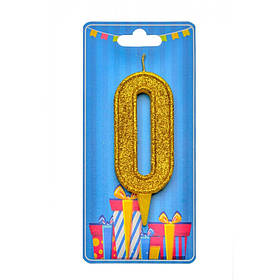 Свічка для торта "Цифра 0" 8008-0001 золото блиск Party yL.