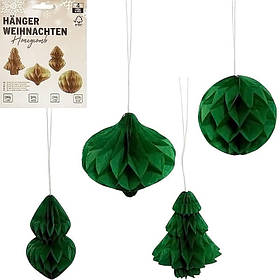 Набір підвісних паперових новорічних прикрас "Зелені фігури" CG-2, 4 шт Bambi yL.