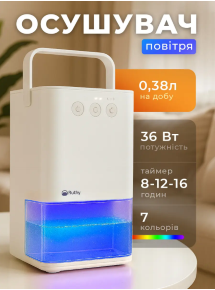 Осушувач повітря для квартири RUHHY 26495 з LED-підсвіткою і таймером Кімнатний осушувач повітря Осушувач вологи для квартири, фото 1