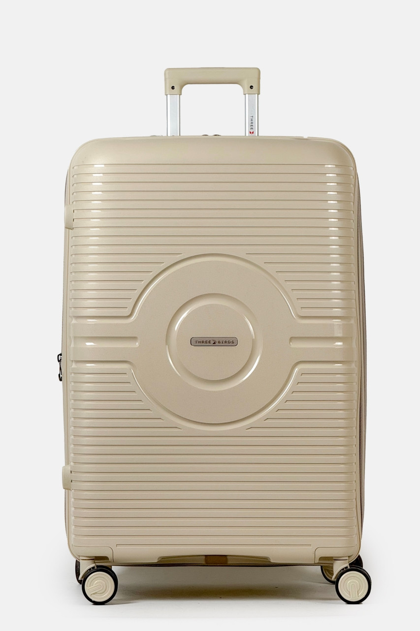Велика пластикова валіза Three Birds 2022-28-1GR бежева, фото 1