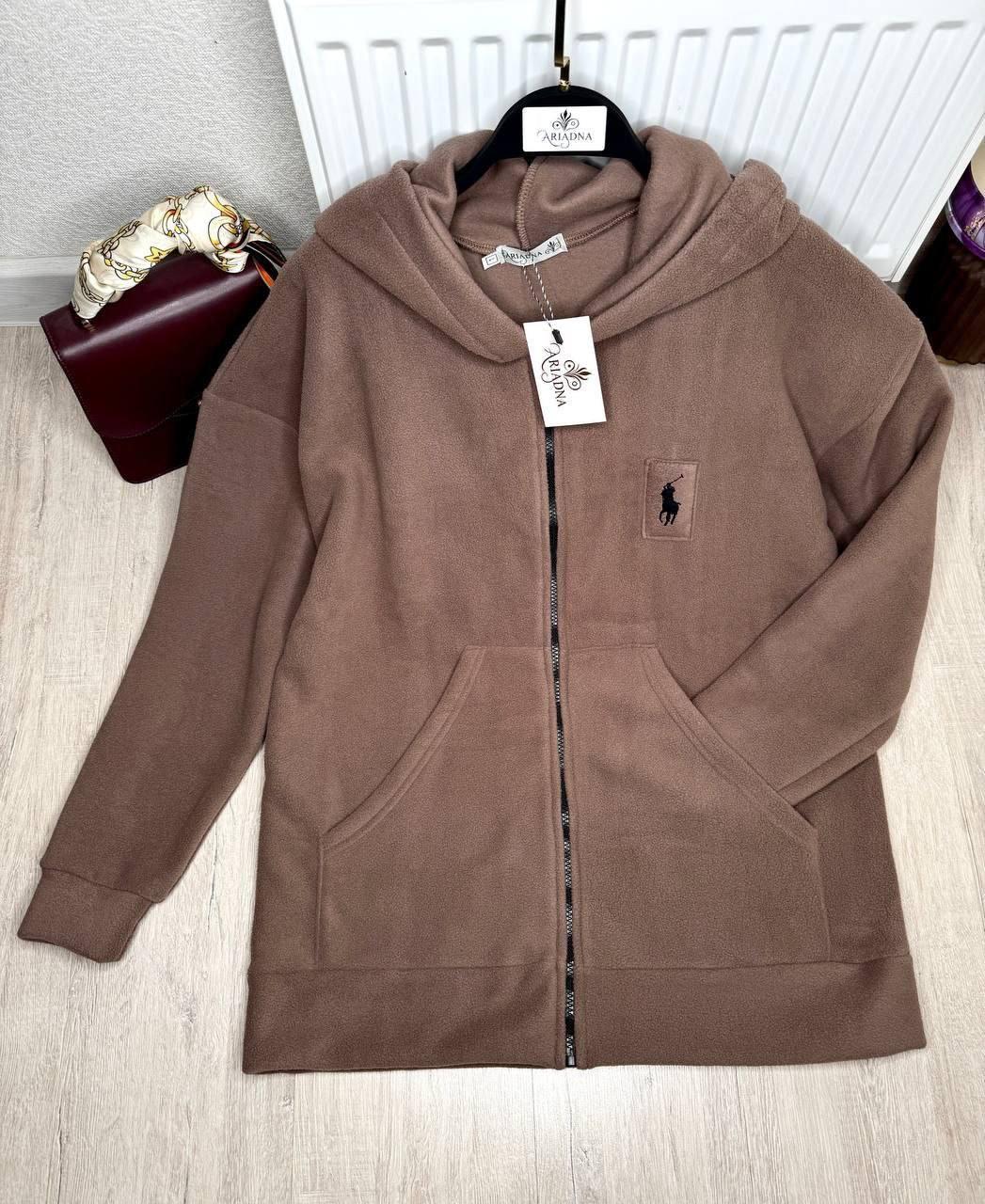 Зіпка жіноча оверсайз з нашивкою та капюшоном Модель: 1550-4244 Колір: моко, фото 1