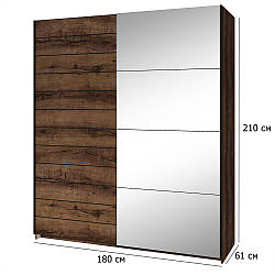 Шафа купе в спальню Beta 180 см дуб монастирський та чорний з дзеркалом у стилі лофт
