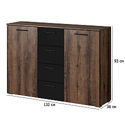 Сучасний комод у спальню Beta 132 см дуб монастирський та чорний з дверцятами та шухлядами у стилі лофт