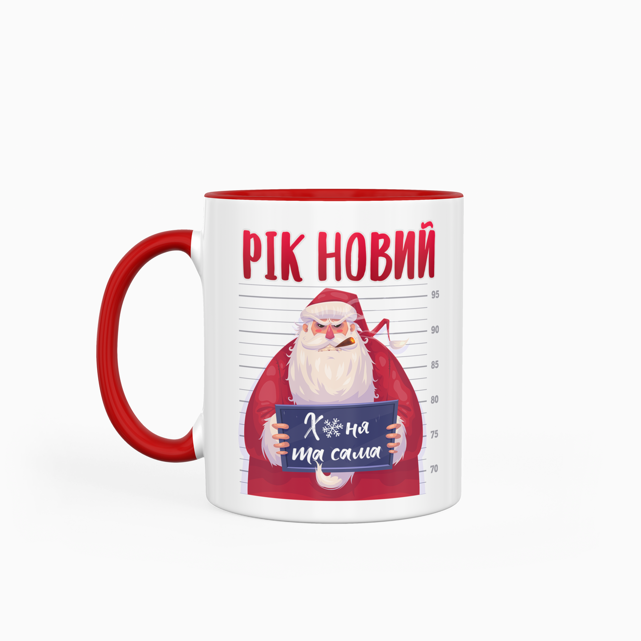 Чашка 330 мл з червоною ручкою - Новорічна з Сантою, фото 1