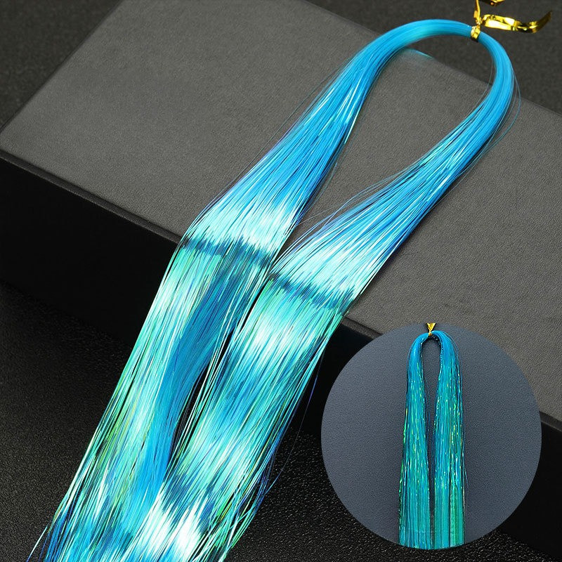 Блискучі нитки 120 см для волосся флуоресцентний блакитний, фото 1