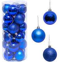 Набір ялинкових куль 24 штуки D6см "Сині" тубус
