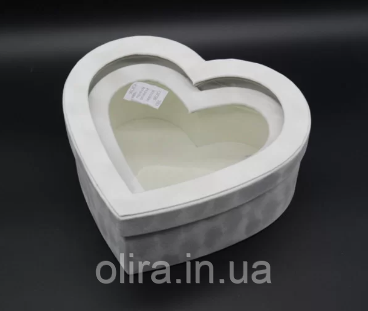 Коробка подарункова серце 2шт/комплект білий велюр 26x25х10см., фото 1