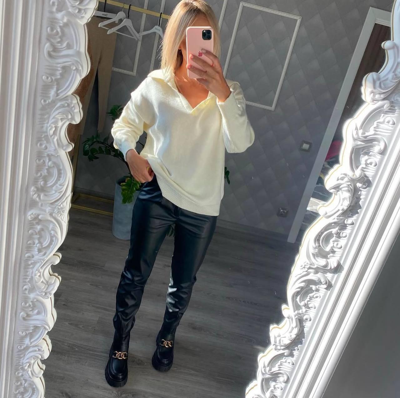 Брюки жіночі класичні з матової екошкіри Модель: 4663-7111 Колір: чорний, фото 1