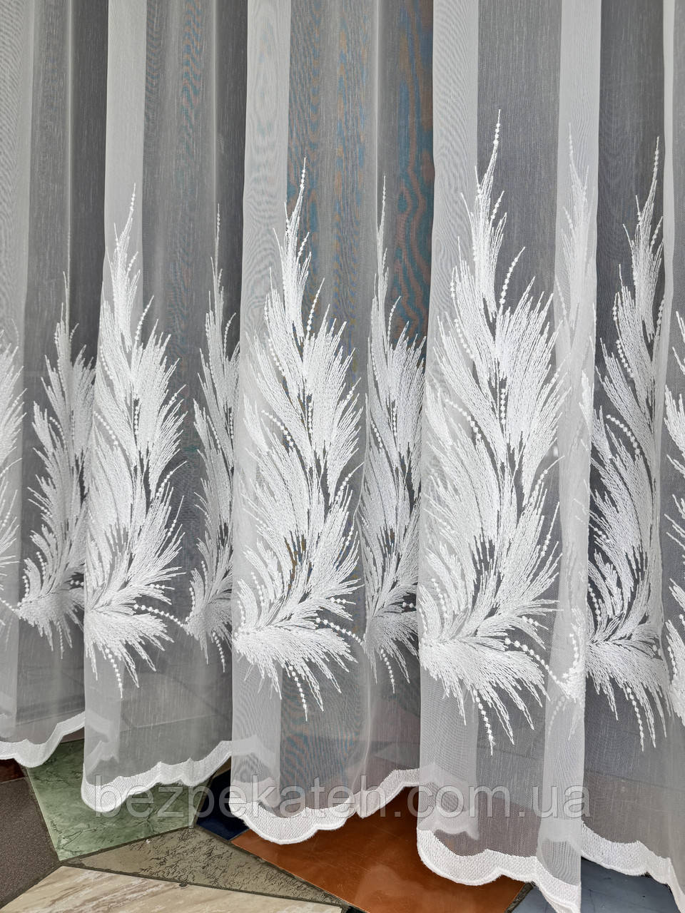 Сучасний стильний молочний бамбуковий тюль бамбук з вишивкою в зал, спальню, вітальню, фото 1