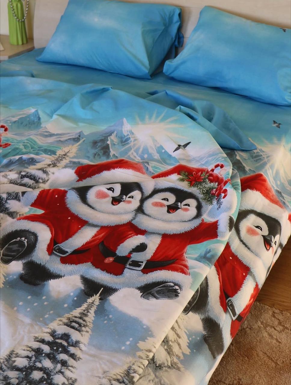 Постільна білизна бязь Новорічні пінгвіни, фото 1