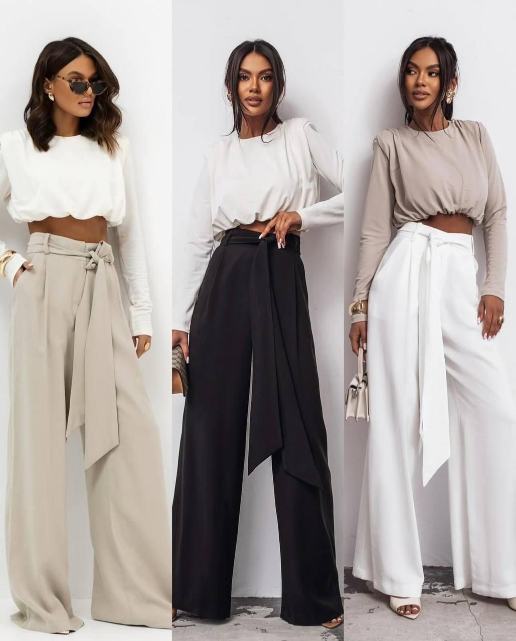 Брюки жіночі maxi oversize з костюмки (пасок у комплекті) Модель: 4663-7200 Колір: чорний, беж, молочний, фото 1