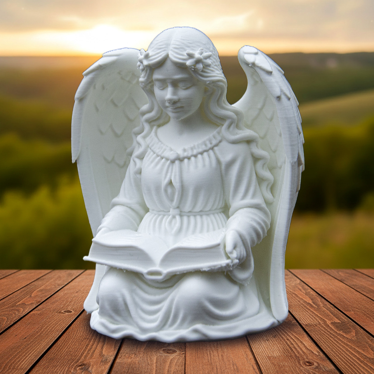 Статуетка Ангел з книгою і крилами 3D фігурка для декору та оберіг для дому