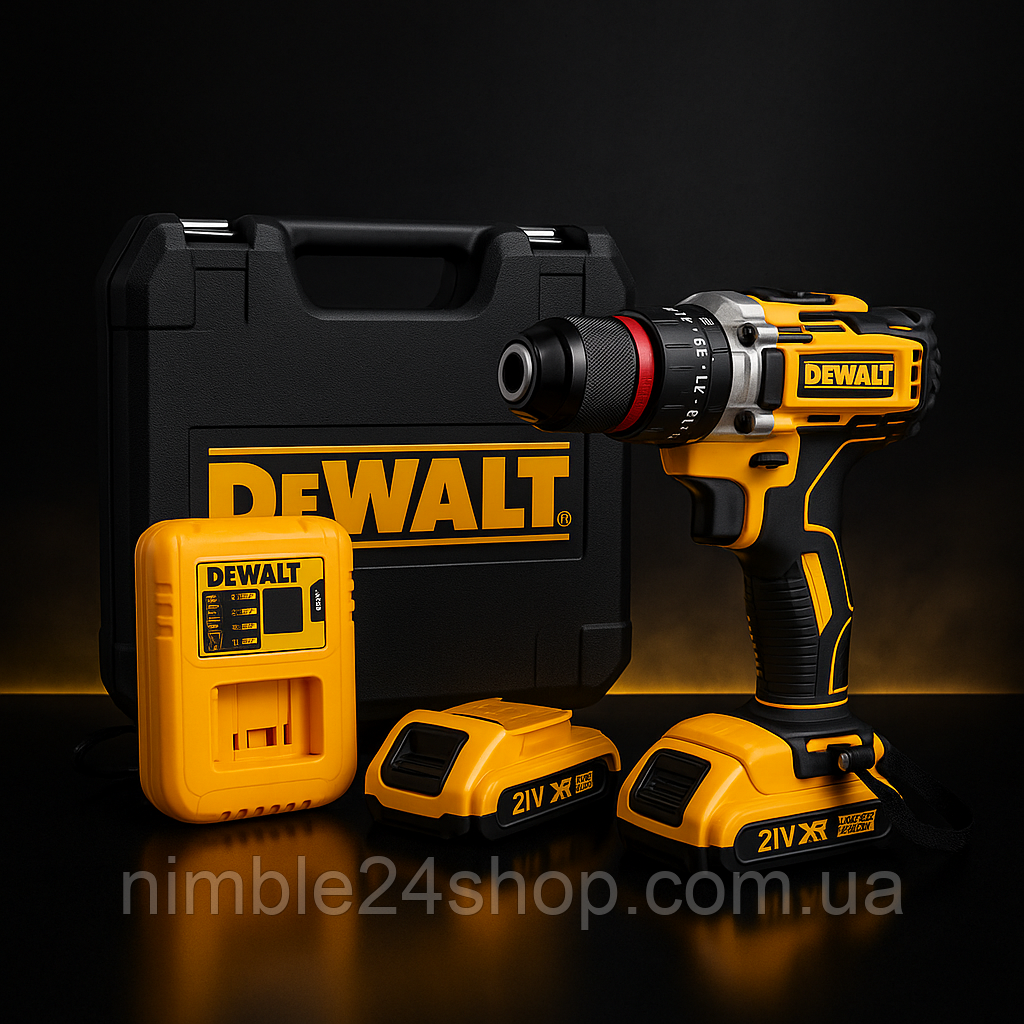 Шуруповерт ударний DeWALT 21V + 2 АКБ 2Ah + Металевий патрон