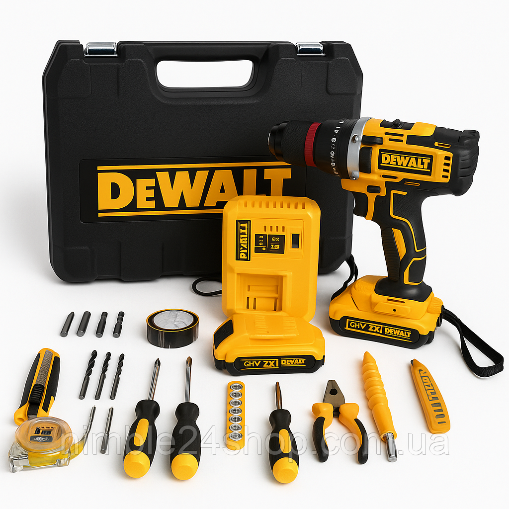Шуруповерт ударний DeWALT 21V  + 2 АКБ 2Ah + Металевий патрон
