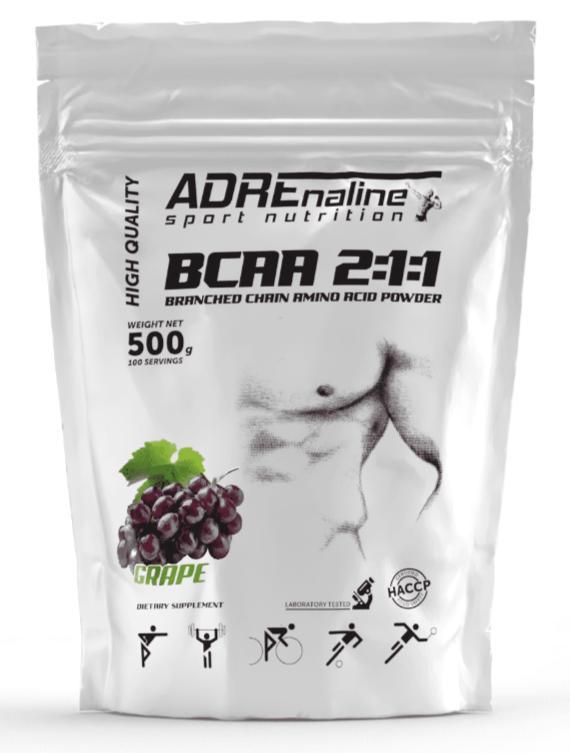 Амінокислоти Adreenaline BCAА 2:1:1 500 грам Смак : Виноград, фото 1