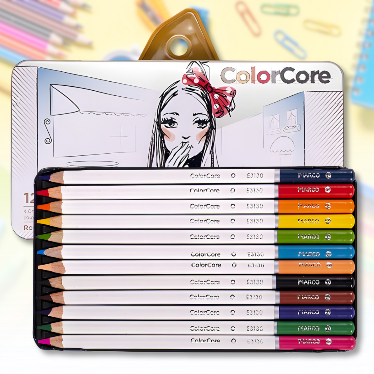 Набір кольорових олівців MARCO в металевій коробці 3130/12TN-В Упаковка 12 шт., фото 1
