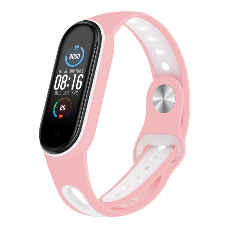 Ремешок BeCover Sport Style для Xiaomi Mi Smart Band 5/Mi Smart Band 6/Mi Smart Band 7 Pink-White (705173), фото 1