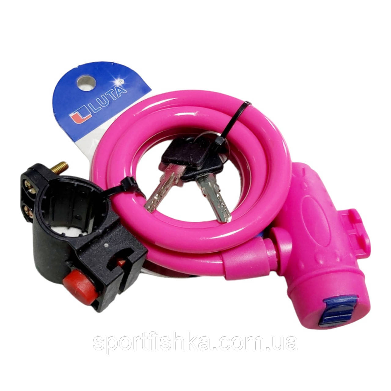 ПротиугІнний трос з класичним замком для велосипеда рожевий, фото 1