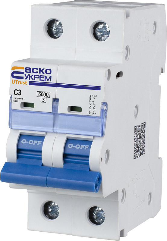 Автоматичний вимикач ВА UTrust 2р 3А C 6kА АСКО, фото 1