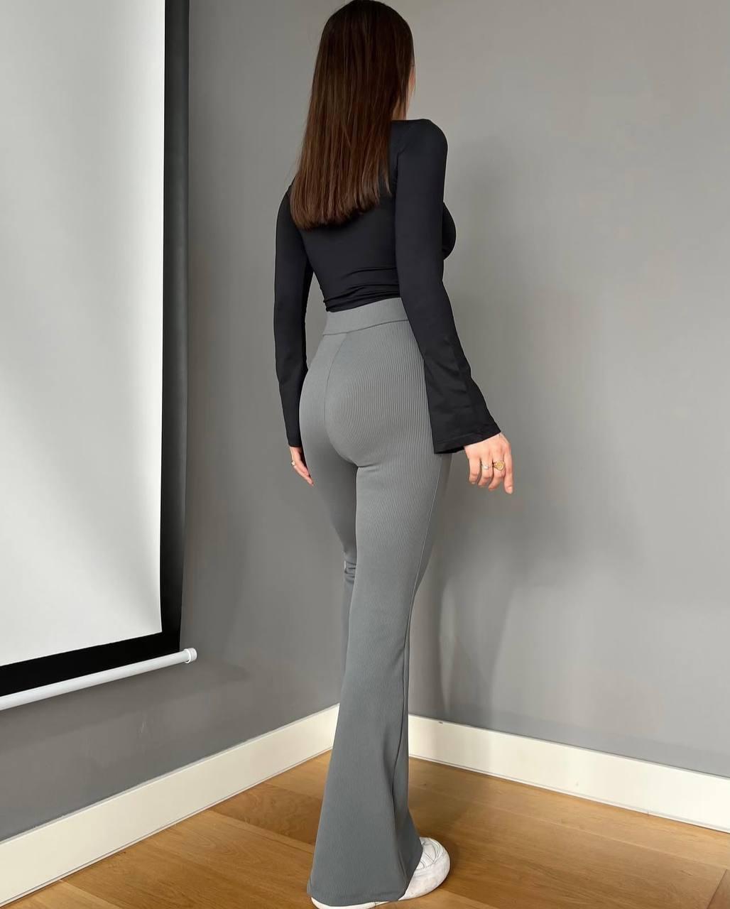 Легінси жіночі кльош утеплені з рубчика на флісі Модель: 4663-7157 Колір: чорний, графіт, беж, темний мокко, фото 1