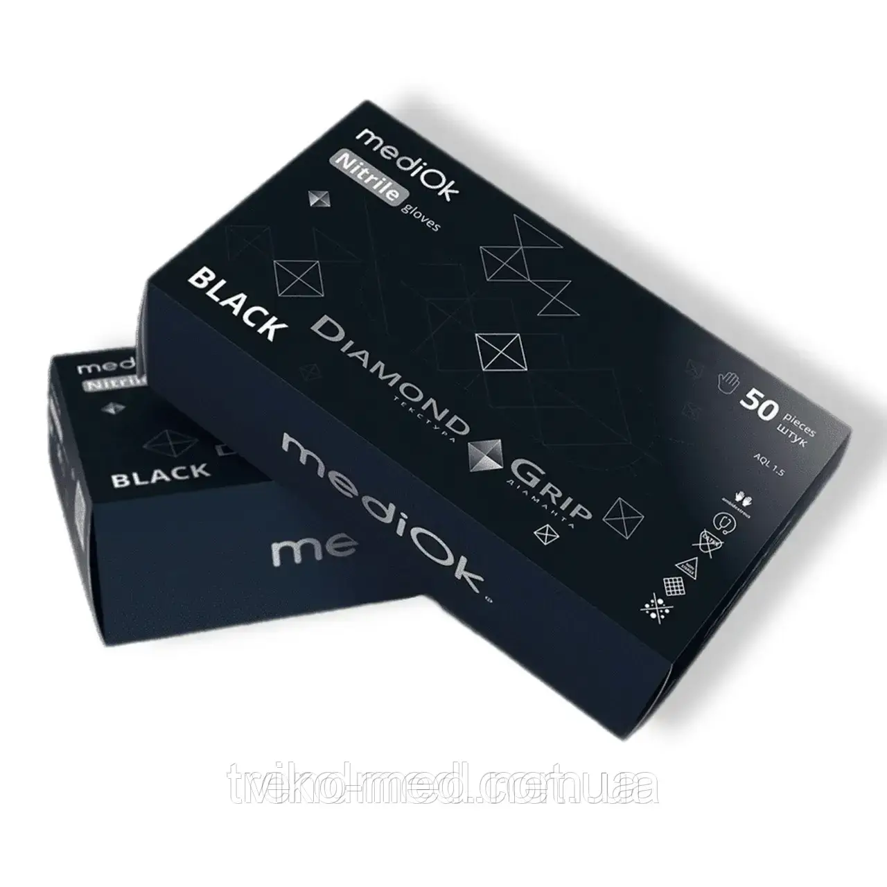 Рукавички нітрилові щільні MediOK Diamond Grip Black (8,5 г) чорні XL, 50 шт, фото 1