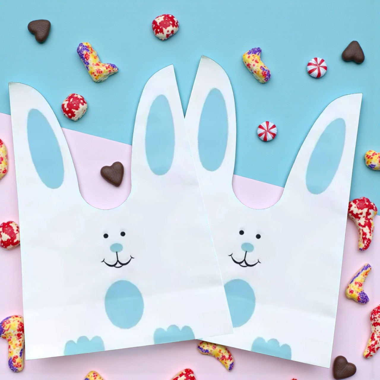 Пакет із малюнком зайчик із вушками зав'язками подарункові 32х20 см набір 10 шт, фото 1