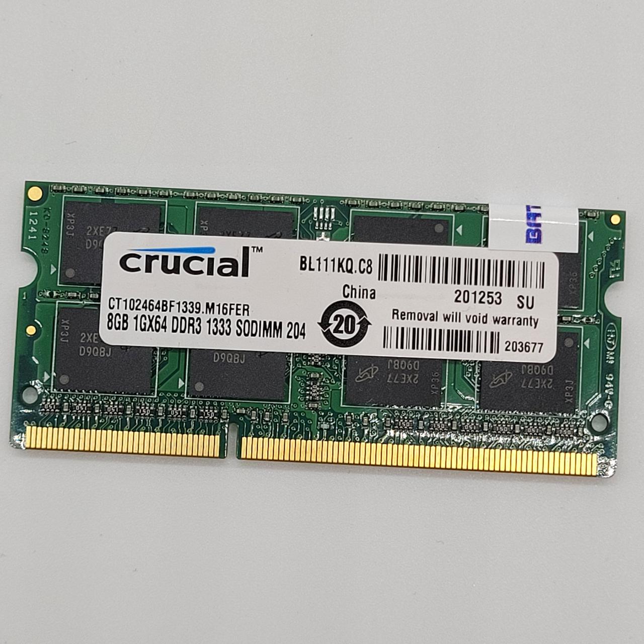 Оперативна пам'ять для ноутбука Crucial SODIMM DDR3 8Gb 1333MHz PC3-10600S CL9 (CT102464BF1339.M16FER) Б/В