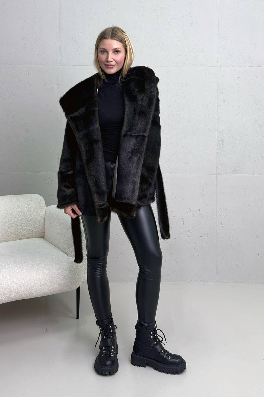 Жіноча шуба з капюшоном зі штучного хутра коротка • 44-50 розміри • Шоколад, фото 1