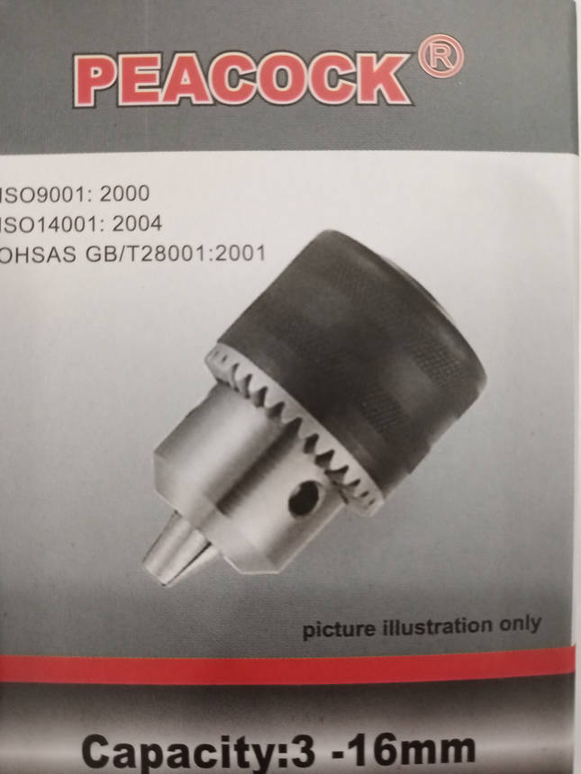 Патрон для дриля з ключем Peacock 3-16 мм — 1/2", фото 1