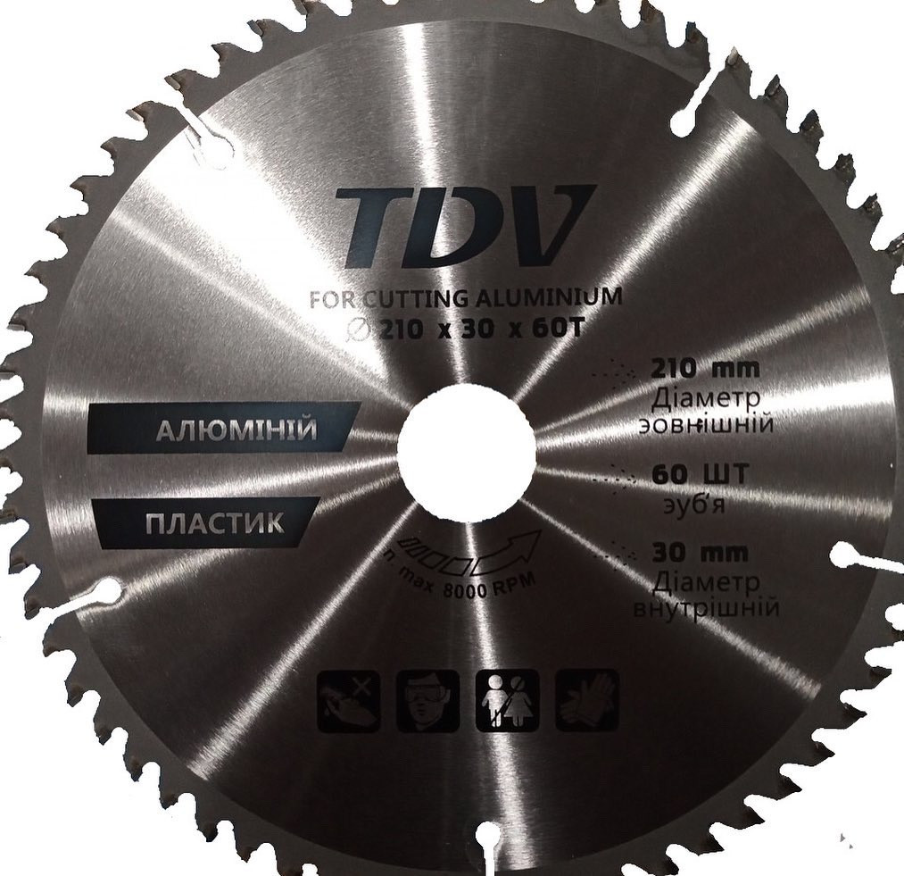 Диск пиляльний за алюмінію, ламінату, пластику 210*60*30 TDV