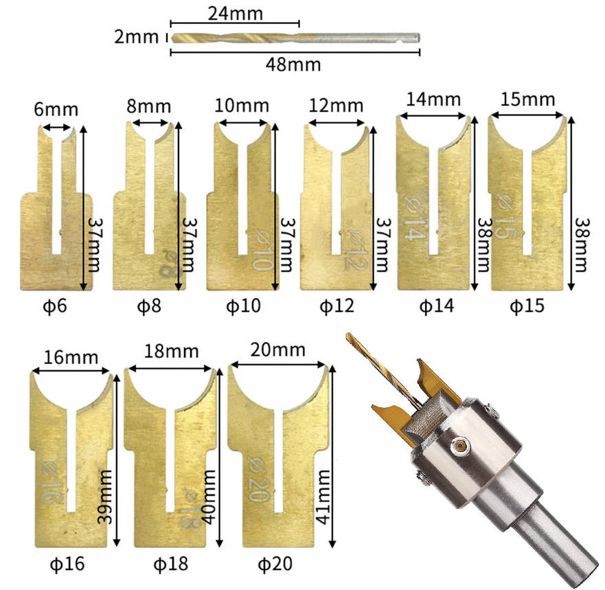 Набір фрез для виготовлення бус, четок, еліпсоїдів із дерева 6 мм-20 мм 9 шт., фото 1