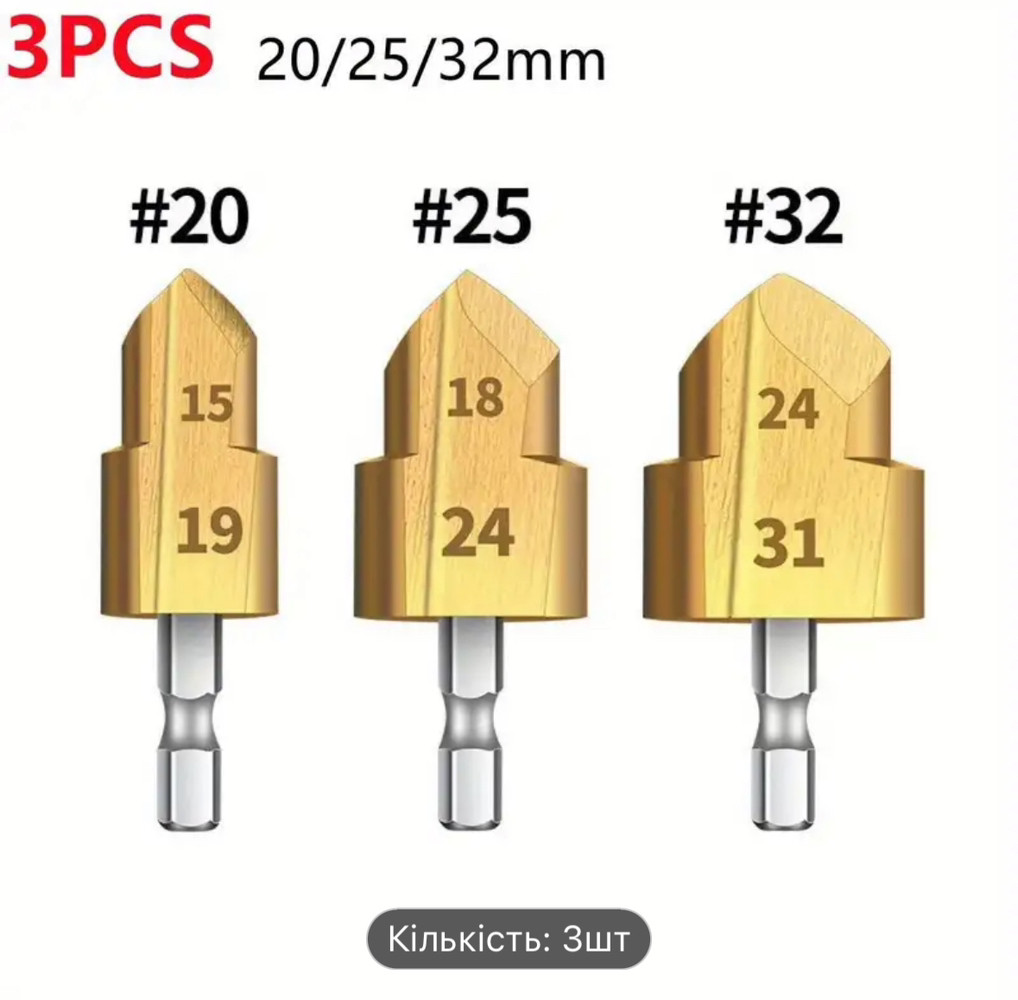 Набір ступінчастих свердел для пластикових труб ПВХ та фітингів (15–31 мм)