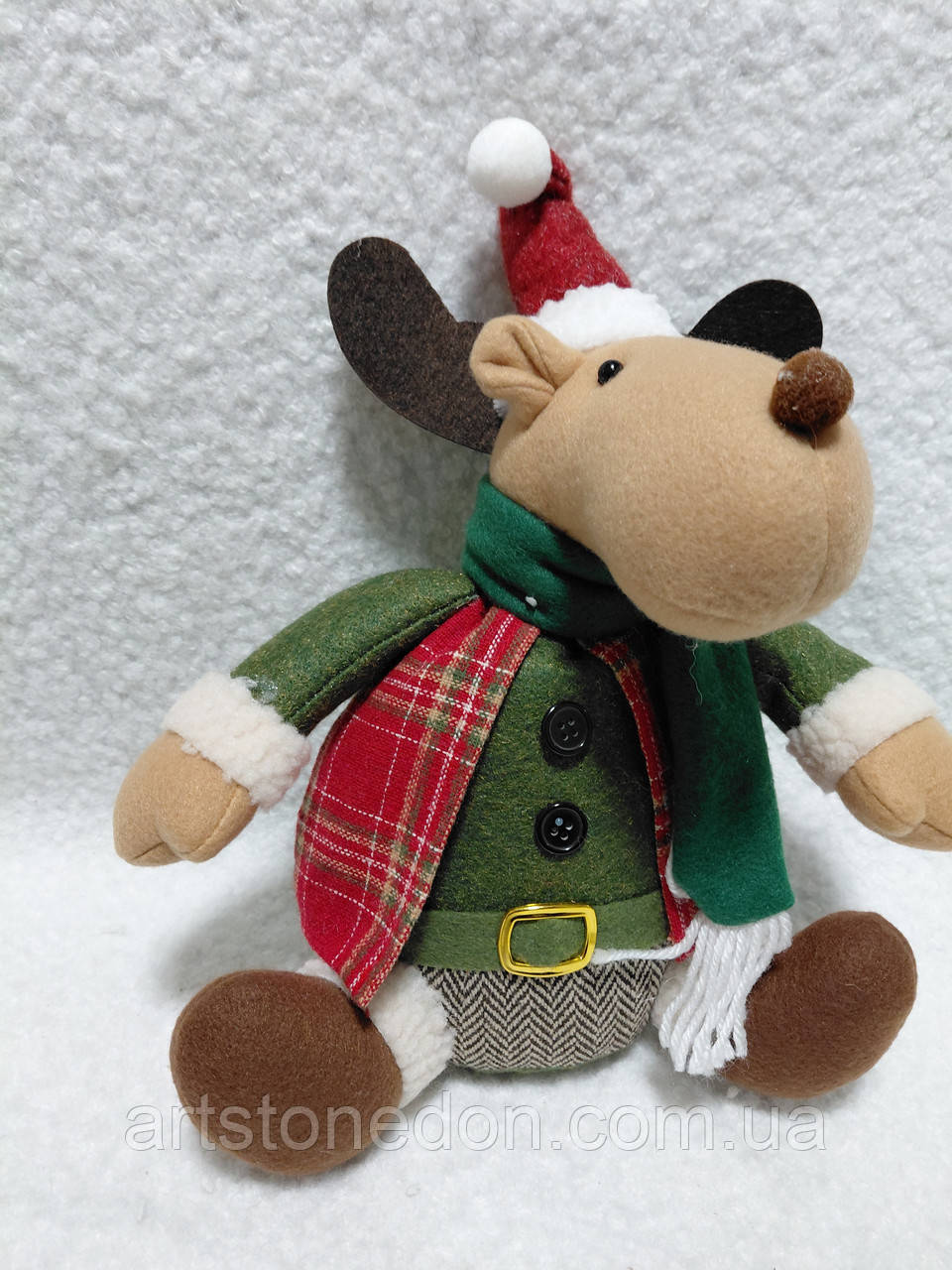 М’яка новорічна іграшка “Олень у святковому вбранні” — висота 30 см, фото 1