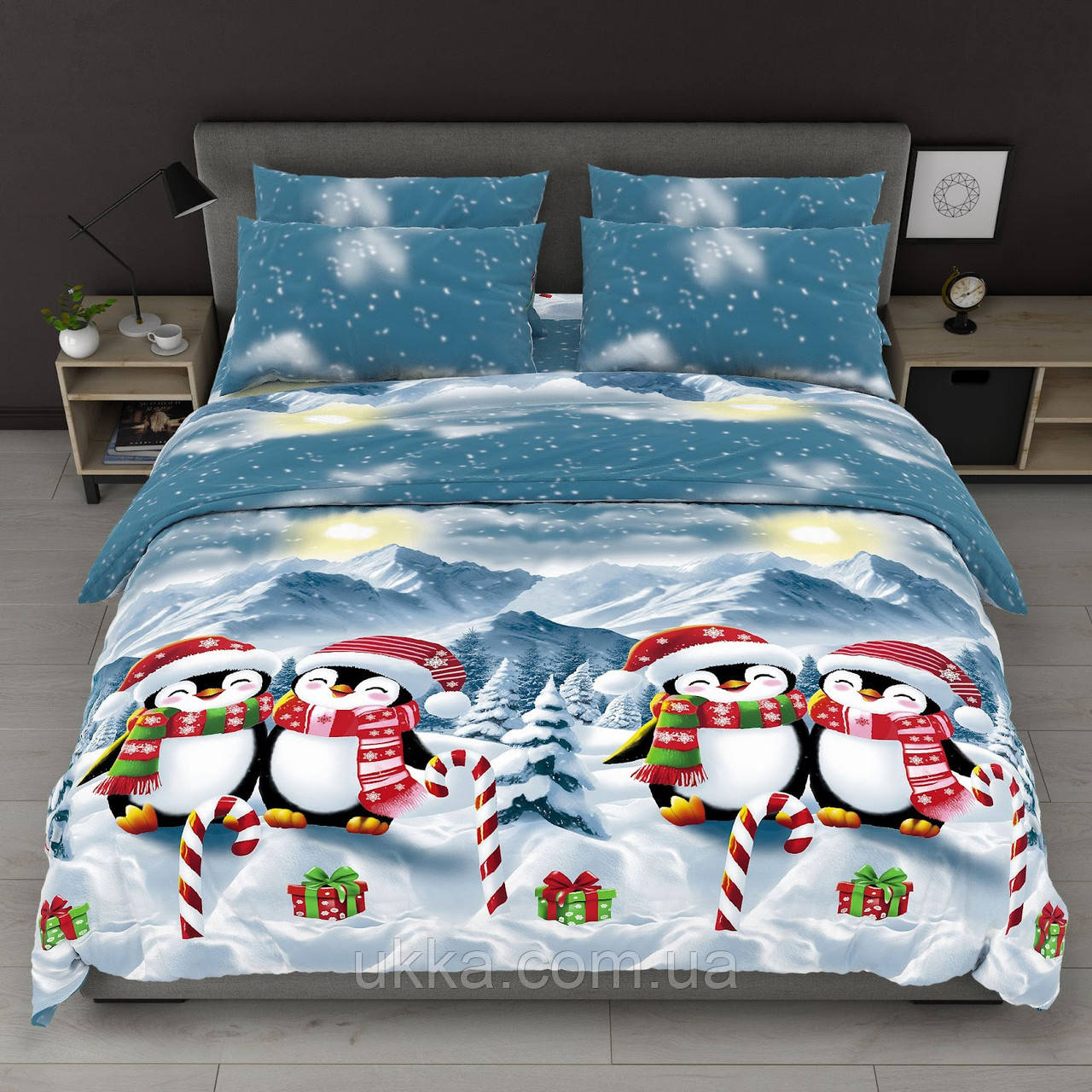 Двуспальна постільна білизна бязь бавовна Пінгвіни, фото 1