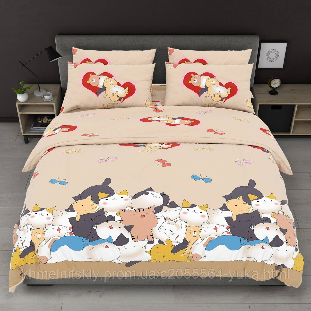 Полуторна постільна білизна Котики, фото 1