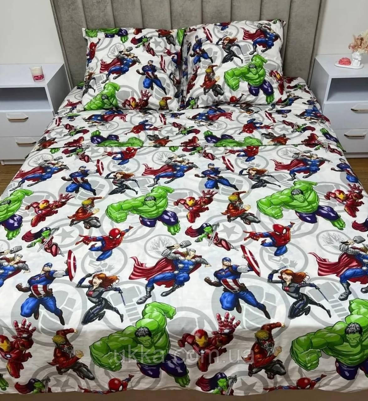Дитяча постільна білизна полуторна Герої Марвел, фото 1