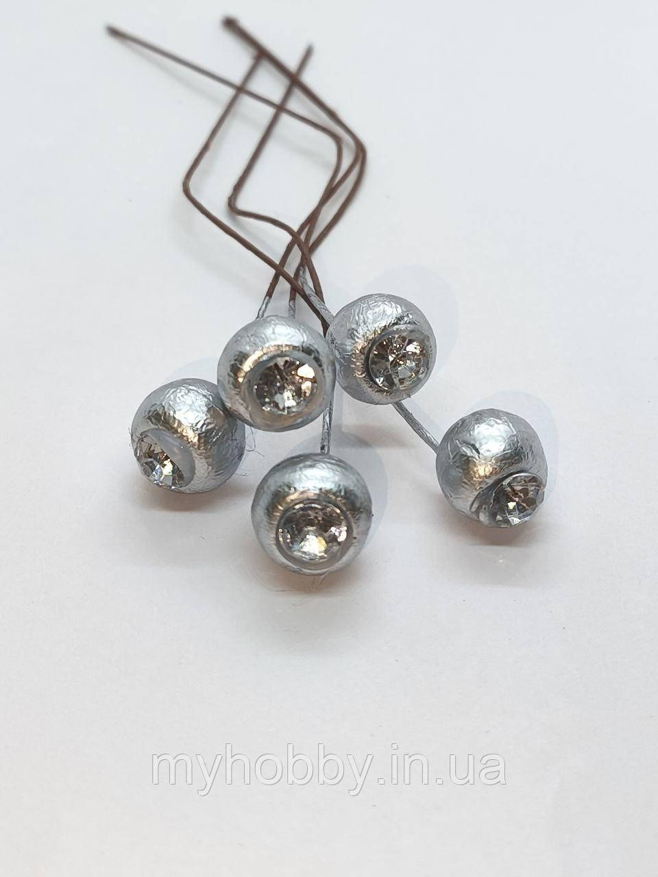 Ягоди з кристалами колір срібний 1,7см -5шт, фото 1