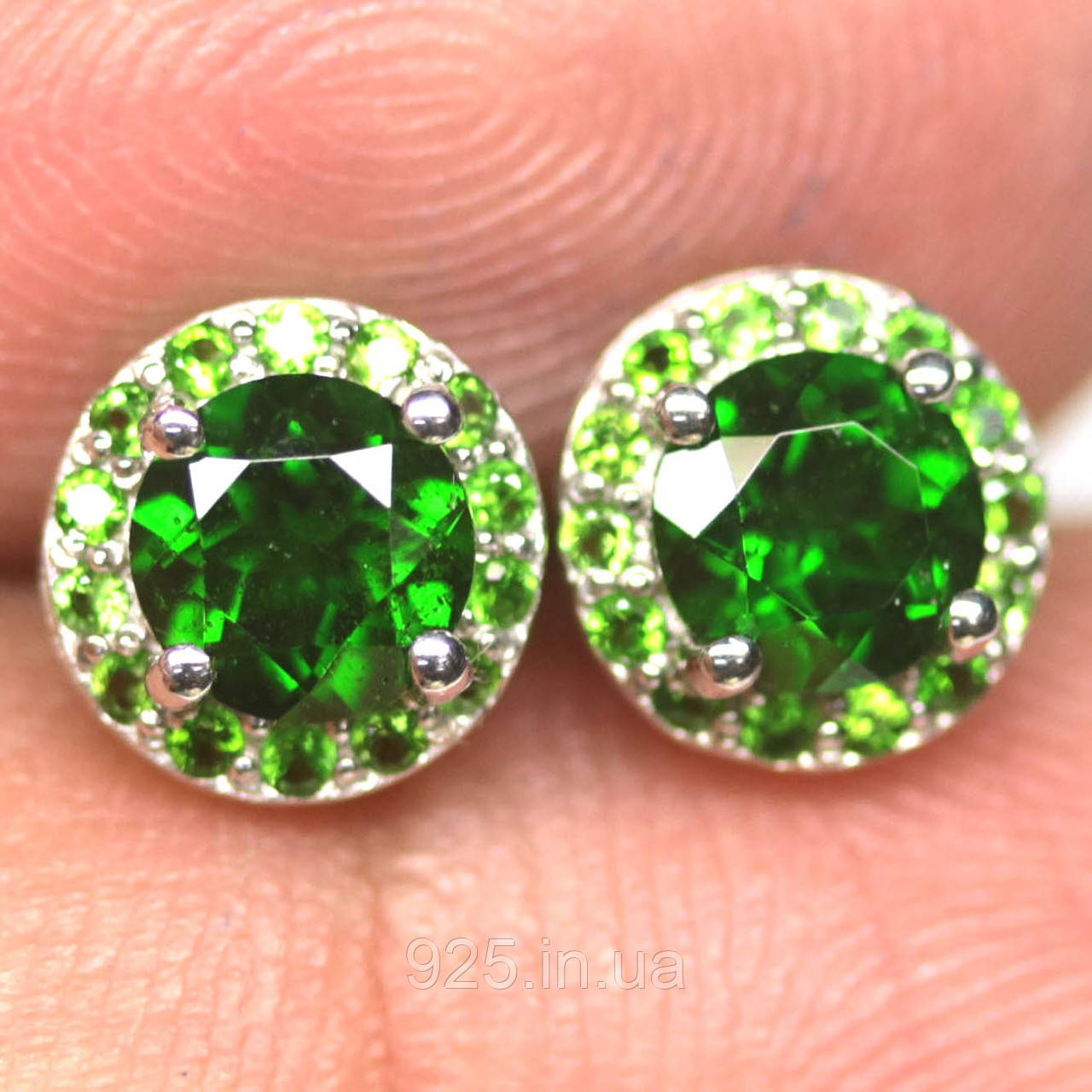 Сережки. Натуральний хром діопсид. Срібло 925., фото 1