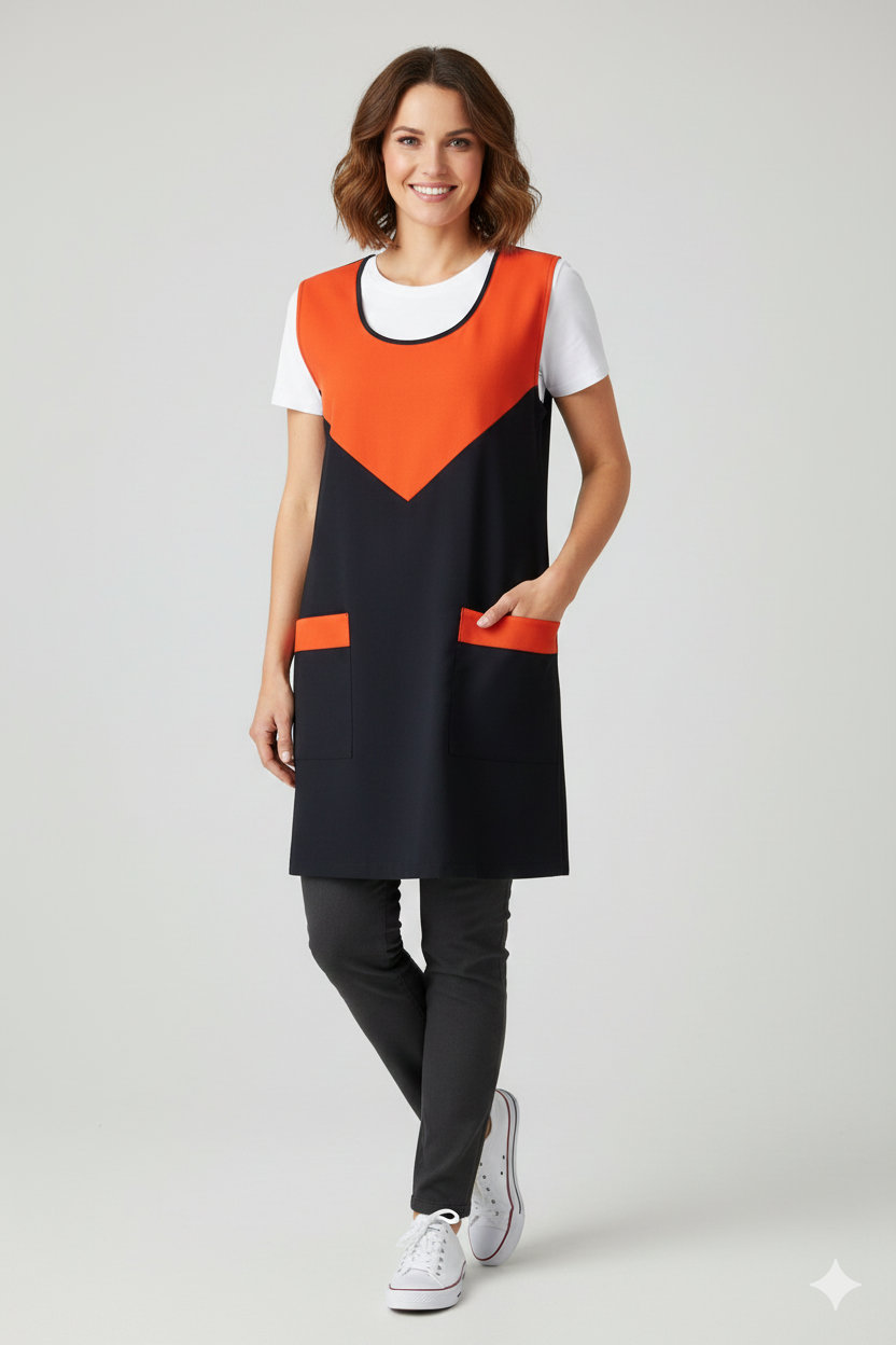 Фартух подвійний для продавця габардиновий «Трикутник» чорно оранжевий