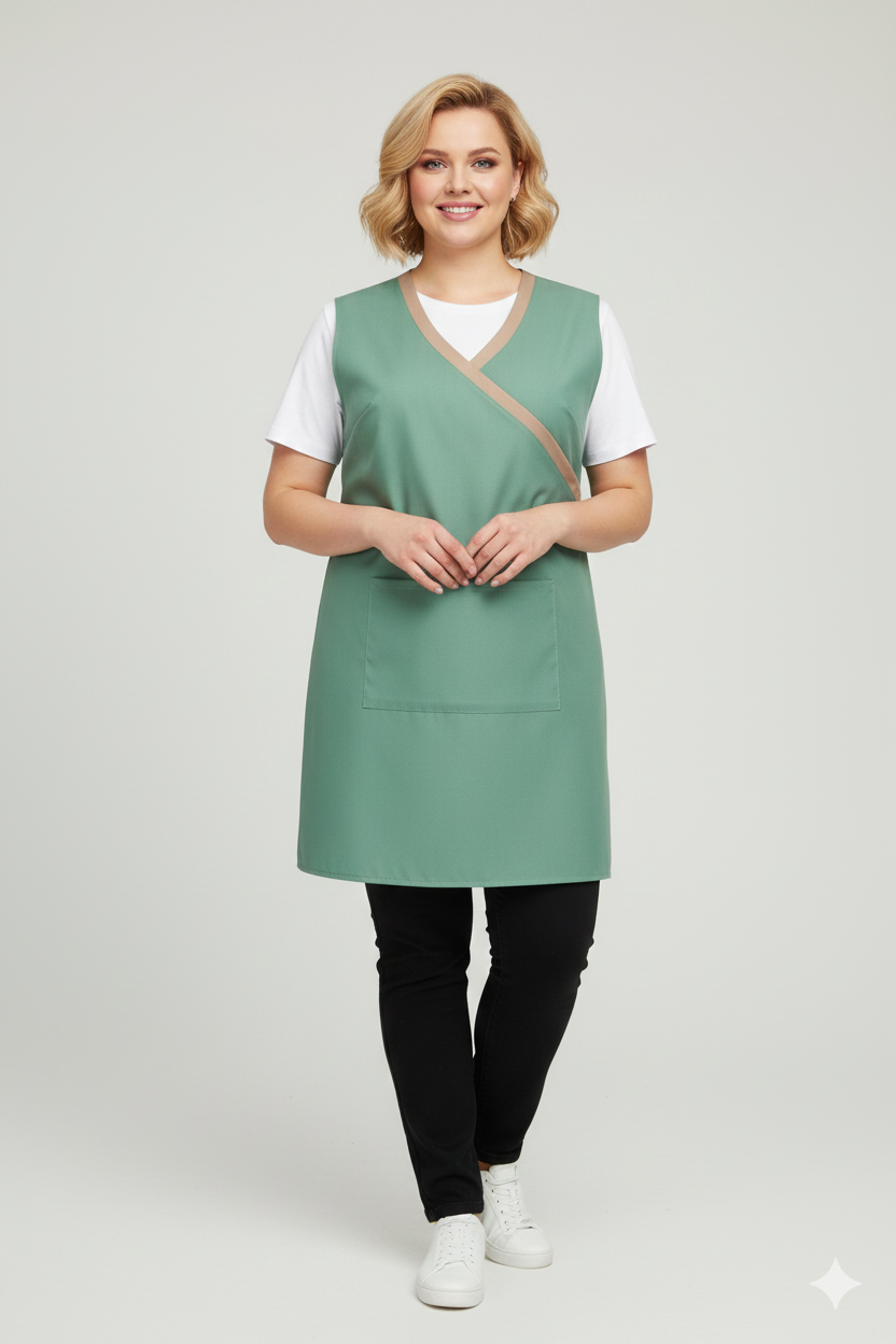 Фартух для продавця хітоновий подвійний оливковий універсального розміру