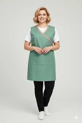 Фартух для продавця хітоновий подвійний оливковий універсального розміру, фото 1