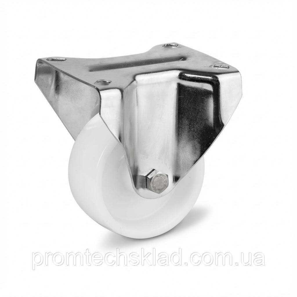 Колесо 100 мм  у нержавіючому неповоротному кронштейні з майданчиком, поліамід