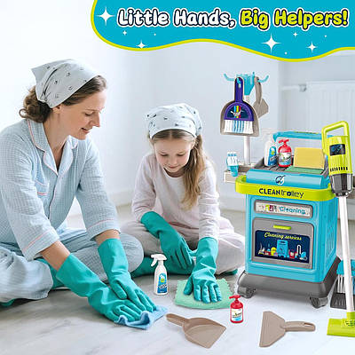 Дитячий набір для прибирання 40 предметів пилосос світло звук візок віник совок щітка іграшка для дівчинки хлопчика