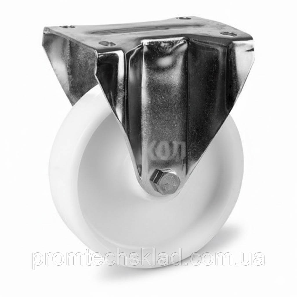Колесо 160 мм  у нержавіючому неповоротному кронштейні з майданчиком, поліамід
