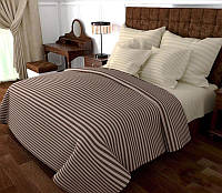 Постельное белье Дуэт Коричнево-Молочная Бязь страйп MERISET - Семейный на резинке